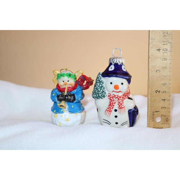 Polish Pottery Andy Decorated Snowman Christmas Tree Ornament Plus 3 Snowmen - Picture 9 of 11